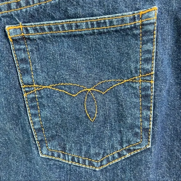 Vintage Y2K high waisted jeans skirt below knee  front slit dark denim Sz3 - Picture 10 of 14